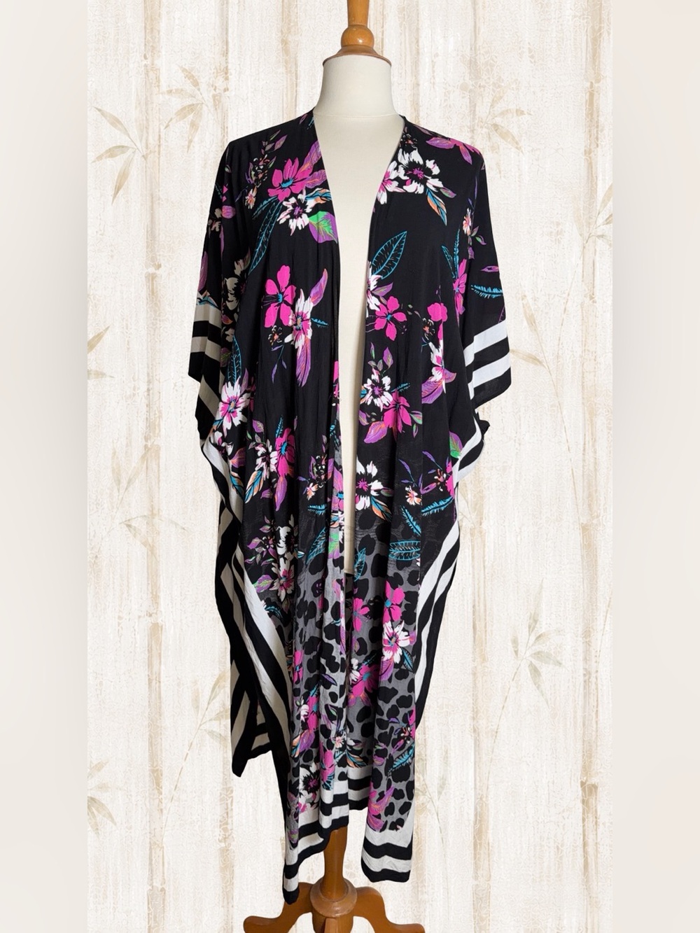Steve Madden Floral Leopard Mixed Print Maxi Kimono Duster One Size